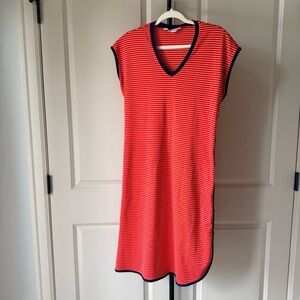 Vintage Vicky Vaughn Nautical Stripe Cover Up Dress Poppy Red Navy Trim